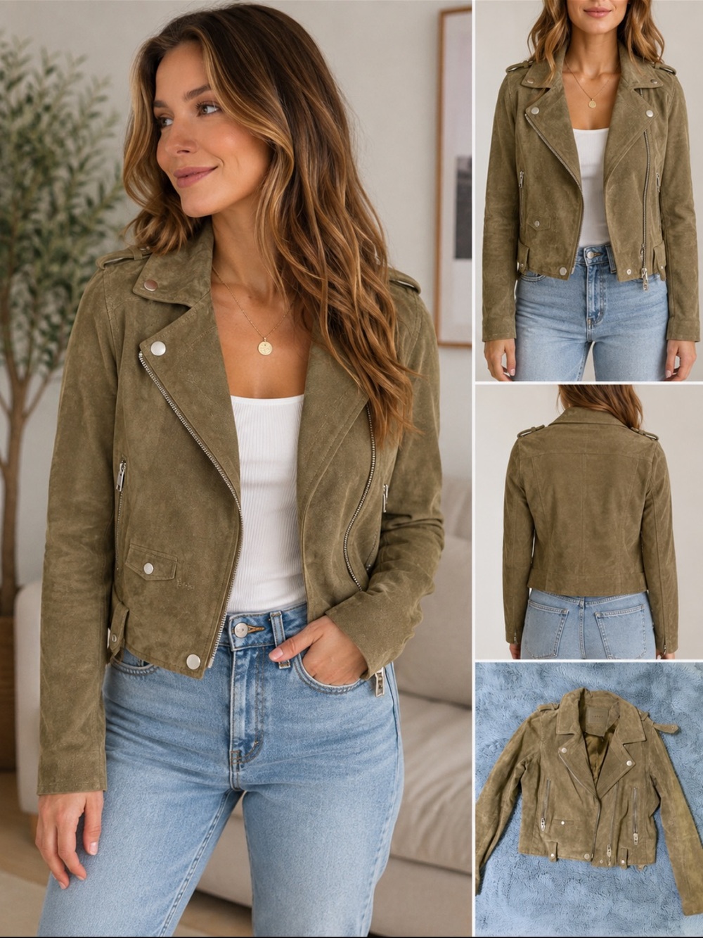 Blank NYC Olive Suede Moto Jacket